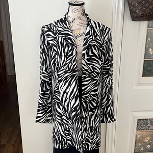 Zebra-Print Open Front Cardigan Jacket - Black & White